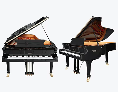 Elegant Two Black Grand Pianos BELLO Brand Classic Musical Instruments 3d model