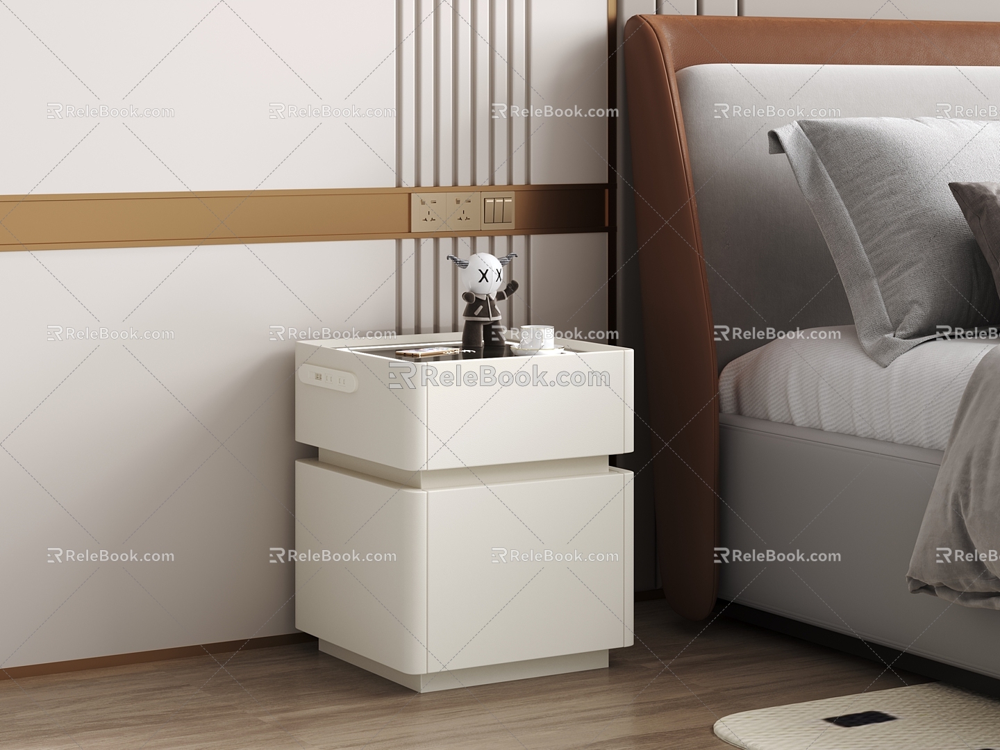 Style Bedroom Furniture Bedside Cabinet Full Lighting Safe Drawer 3d model