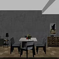 Modern Dining Table Set With White Table Grey Chairs And Decorative Flowers 3d model