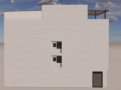 Modern Minimalist Building Exterior With White Walls Windows Black Door And Roof Overhang 3d model