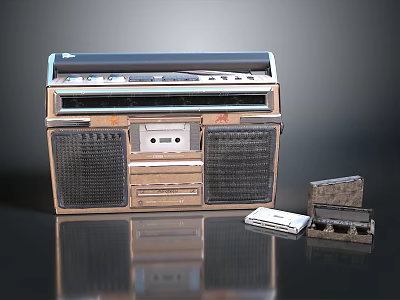 Classic Vintage Boombox Electronic Radio With Cassette Tapes And Retro Design 3d model