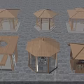Various Wooden Gazebo Designs With Hexagonal Octagonal And Circular Roofs On Stone Paved Ground