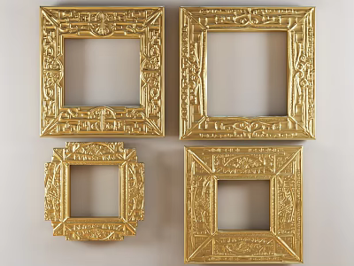 Golden Ornate Carved Picture Frames Set of Four Detailed Decorative Designs 3d model