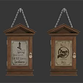 Vintage Wooden Hanging Cases With Chain Supports And Decorative Front Panels