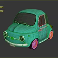Turquoise Vintage Style Electric Toy Car with Round Headlights and Yellow Accent Wheels for Kids