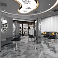 Modern Hair Salon Interior With Black Styling Chairs Mirrors Marble Floor And Round Ceiling