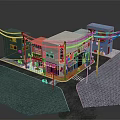 Colorful Japanese Style Building Models With Green White Blue Facades And Shop Signs