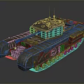 Heavy Duty Military Tank With Armored Body Tracked Wheels Mesh Protection And Turret Antenna