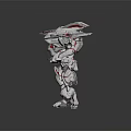Futuristic Mechanical Robot Character With White Red Armor Multiple Limbs And Back Propellers