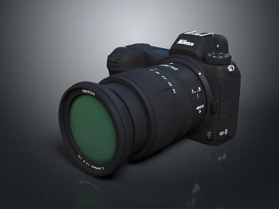 Nikon Professional DSLR Camera With Telephoto Lens And Green Filter 3d model