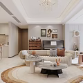 Modern Light Luxury Open Plan Living And Dining Room With Cozy Furnishings And Integrated Kitchen