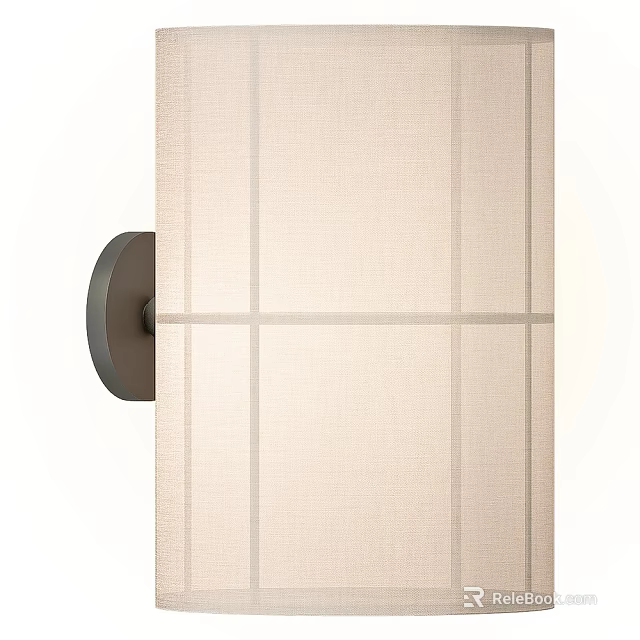 Modern Wall Sconce with Beige Fabric Shade Gray Grid Pattern and Dark Metal Base 3d model 
