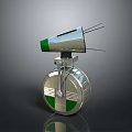 Silver Green Mechanical Robot Character With Wheel Base Horn Shaped Head And Antennas