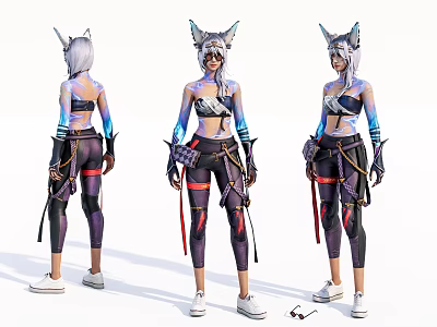 Game Movie Character With Wolf Ears White Hair And Combat Style Outfit Multiple Angles View 3d model