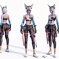 Game Movie Character With Wolf Ears White Hair And Combat Style Outfit Multiple Angles View