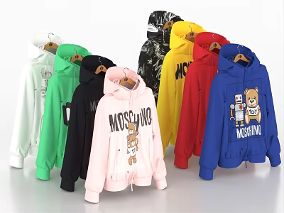 Trendy MOSCHINO Hoodies In Various Colors With Cartoon Patterns And Lettering Design 3d model