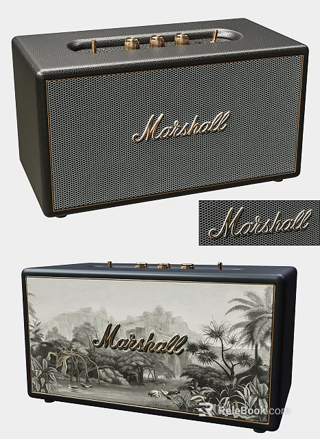 Marshall Classic Speakers Showcasing Retro Grille And Vintage Pattern Elements 3d model