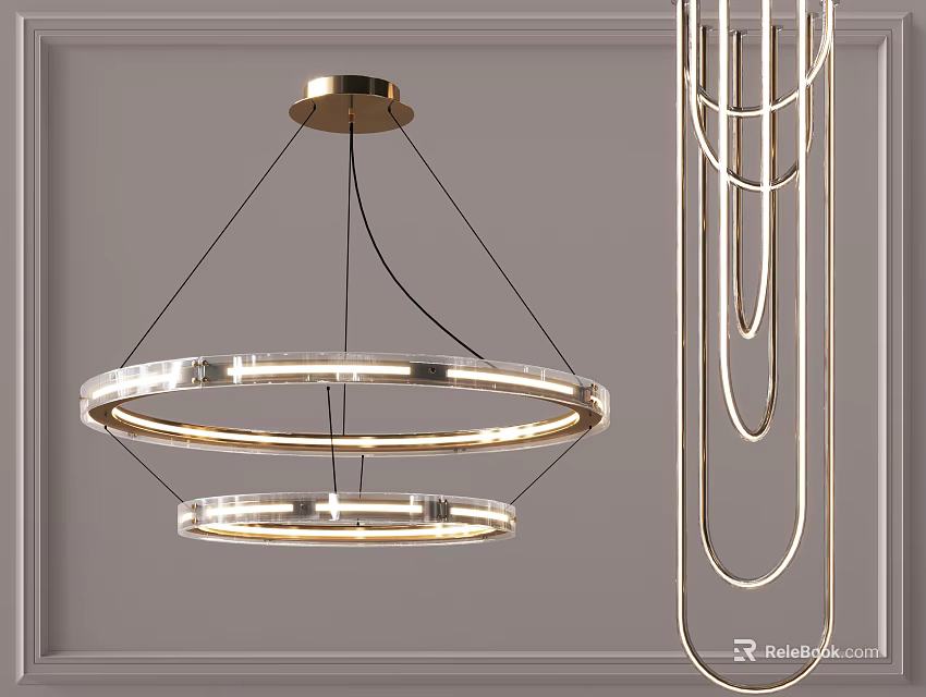 Modern Circular Chandelier With Double Ring Design Golden Metal Frame And Transparent Glass Shade 3d model 