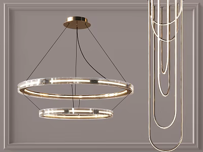 Modern Circular Chandelier With Double Ring Design Golden Metal Frame And Transparent Glass Shade 3d model