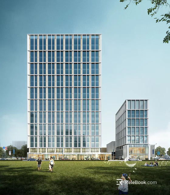 Modern Sales Office Building With Glass Curtain Wall High Rise Structure And Urban Exterior Design 3d model 