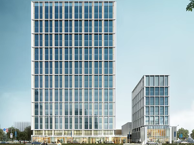 Modern Sales Office Building With Glass Curtain Wall High Rise Structure And Urban Exterior Design 3d model