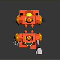 Orange Robot Character with Yellow Details and Mechanical Joints as Playful Toy Figure