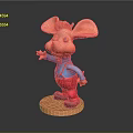 Cartoon Pig Character With Big Ears Golden Hair Blue Shirt Red Pants And Red Base