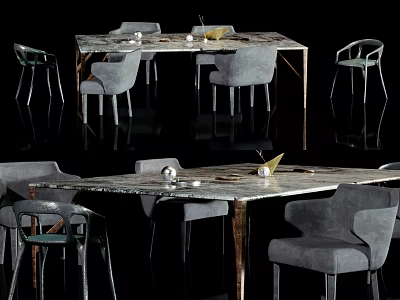 Elegant Modern Dining Table Set With Gray Chairs And Marble Top 3d model