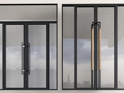 Modern Casement Doors With Black Frames Transparent Glass And Stylish Handles 3d model