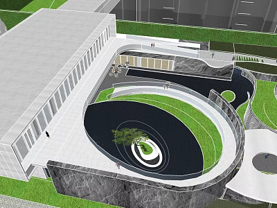 Modern Garden Landscape Design With Circular Water Feature Central Tree And Winding Pathways 3d model