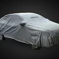 Gray Protective Car Cover Fully Covering Vehicle On Dark Background Surface 3d model