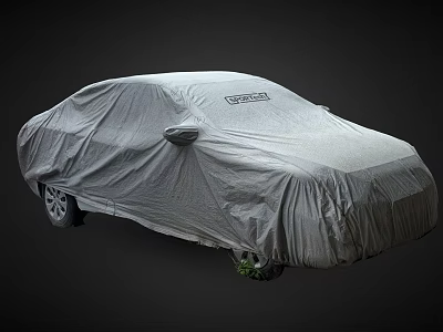 Gray Protective Car Cover Fully Covering Vehicle On Dark Background Surface 3d model