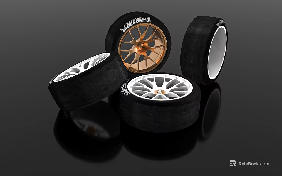 High Performance Racing Tires With Alloy Wheels And Brand Logo Design 3d model 