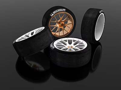 High Performance Racing Tires With Alloy Wheels And Brand Logo Design 3d model