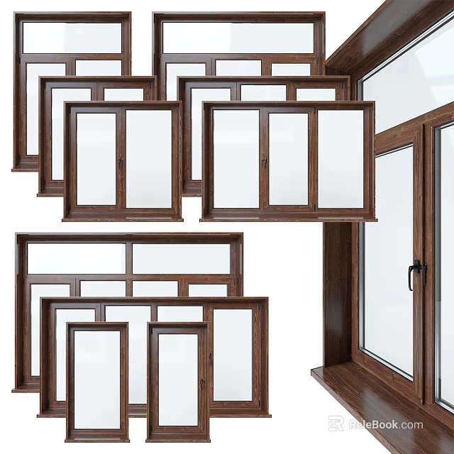 Modern Wooden Casement Windows With Clear Glass And Various Sizes For Home Decoration 3d model 