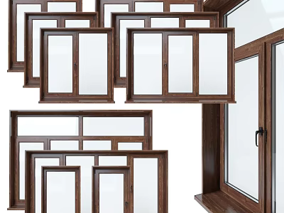 Modern Wooden Casement Windows With Clear Glass And Various Sizes For Home Decoration 3d model