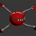 Red Spherical Robot Game Movie Character Featuring Mechanical Yellow Striped Legs