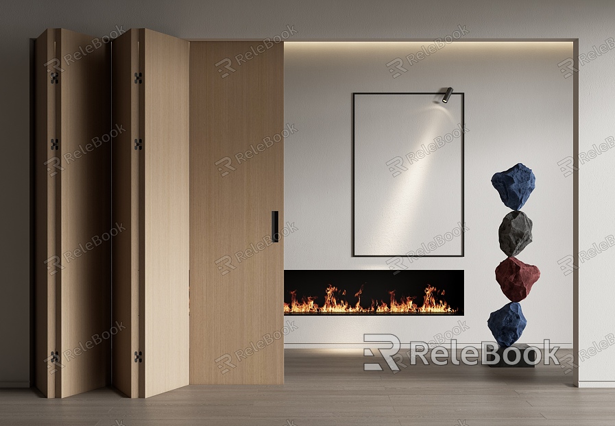 modern folding door wooden folding door sliding door sliding door sliding door fireplace stone sculpture model