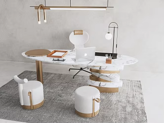 Light Luxury Desk Chair Desk 3d model