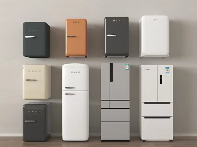 Modern Multi Color Refrigerator Collection with Various Styles and Door Designs 3d model