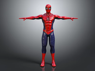 Spider Man Superhero Character in Red and Blue Costume Standing with Arms Outstretched 3d model