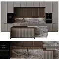 Modern Kitchen Interior With Dark Wood Cabinets Marble Countertop And Island