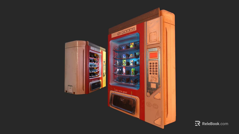 Commercial Equipment Modern Vending Machines With Open Door Beverage Display And Red Beige Design 3d model 