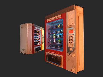 Commercial Equipment Modern Vending Machines With Open Door Beverage Display And Red Beige Design 3d model