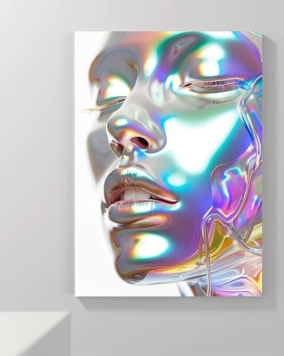 Digital Abstract Human Portrait Painting With Holographic Metallic Colors And Smooth Flowing Texture 3d model