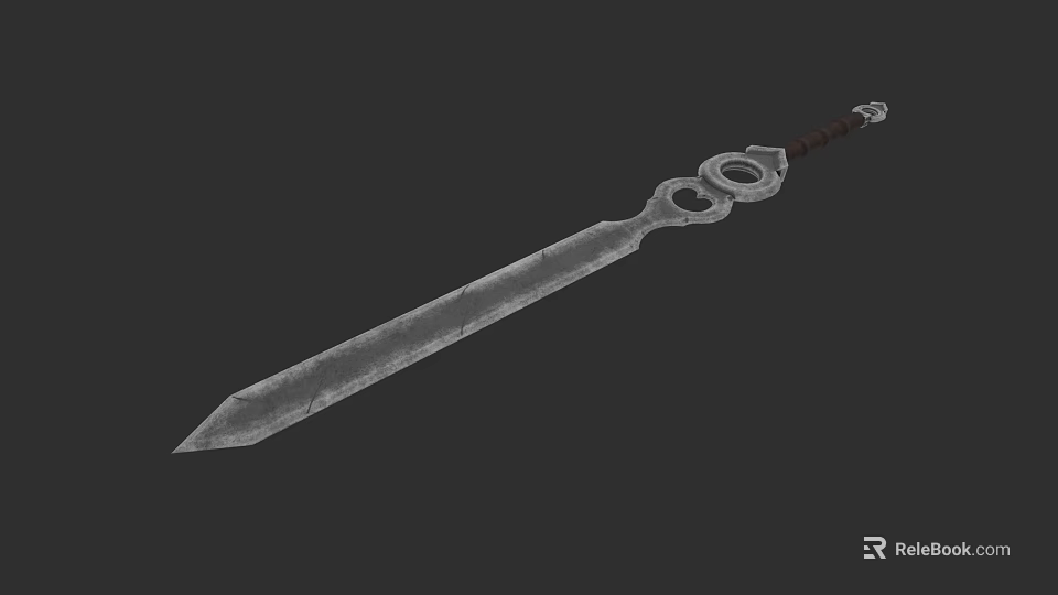 Ancient Style Sword With Brown Handle And Ring Design On Metallic Blade 3d model 
