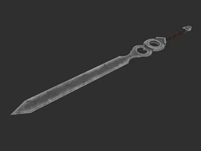 Ancient Style Sword With Brown Handle And Ring Design On Metallic Blade 3d model