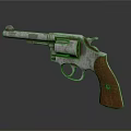 Vintage Revolver With Wooden Grip And Metal Body On Dark Background