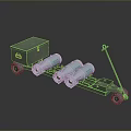 Military Missile Weapon Launcher With Green Storage Box Three White Cylindrical Rockets And Wheeled Base
