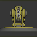 Yellow Mechanical Weapon Model With Detailed Metal Parts On Gray Base